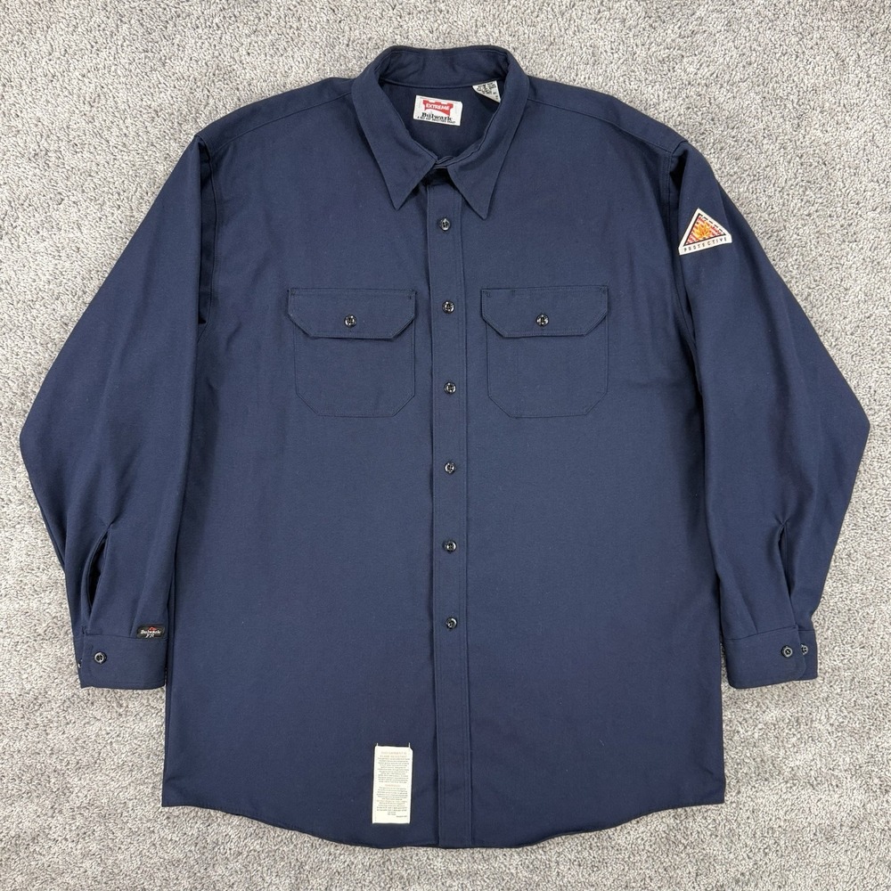 Bulwark FR Shirt Men's XL Navy Long Sleeve Button Up Workwear Protective Apparel
